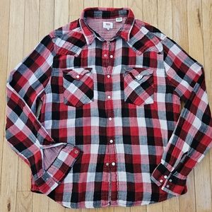 Levi's Mens Shirt XL Flannel Snap Front Red Buffalo Plaid Western Casual Cowboy